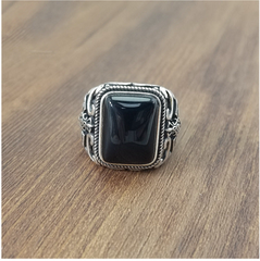 S925 Silber Herrenring – Verstellbar mit schwarzem Onyx
