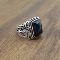S925 Silber Herrenring – Verstellbar mit schwarzem Onyx
