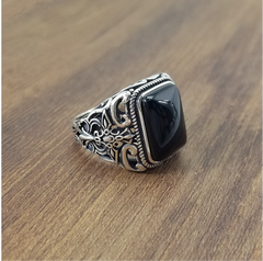 S925 Silber Herrenring – Verstellbar mit schwarzem Onyx