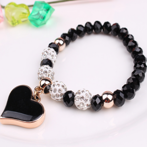 Elastisches Kristallarmband Damen – Herzanhänger & Glanz