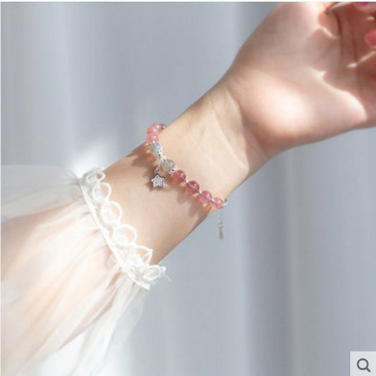 Pink strawberry crystal female bracelet