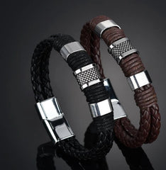 Weave Leather braided Genuine Men Bracelet