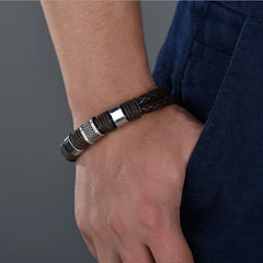 Weave Leather braided Genuine Men Bracelet