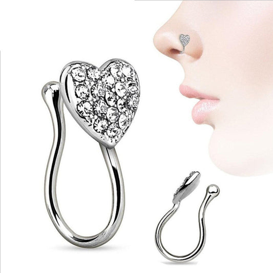 Diamond Love Heart Shaped Nose Nails Ring