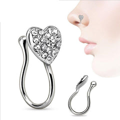Diamond Love Heart Shaped Nose Nails Ring