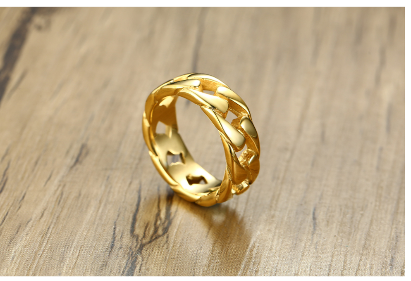 Biker Chain-Ring Herren – Titanstahl in Schwarz, Gold & Stahl