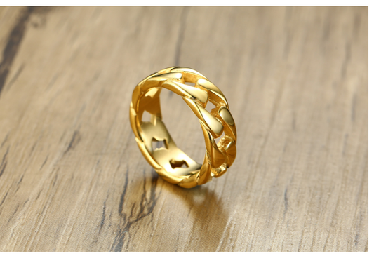 Biker Chain-Ring Herren – Titanstahl in Schwarz, Gold & Stahl