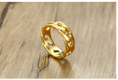 Biker Chain-Ring Herren – Titanstahl in Schwarz, Gold & Stahl