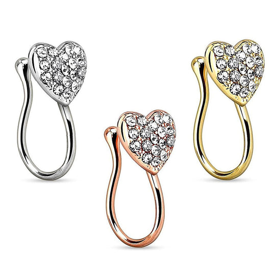 Diamond Love Heart Shaped Nose Nails Ring