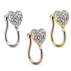 Diamond Love Heart Shaped Nose Nails Ring
