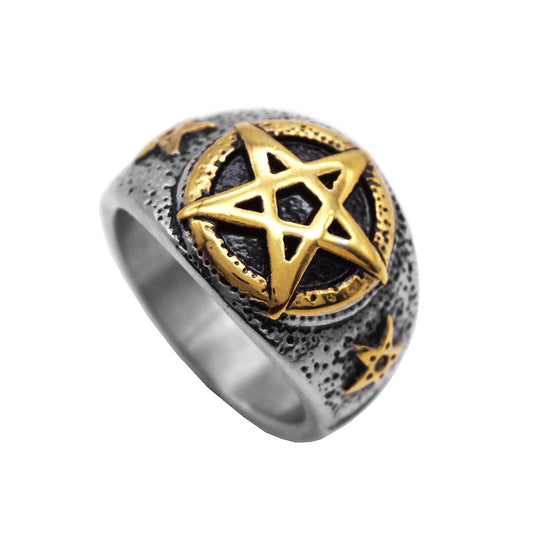 Pentagram star gold ring