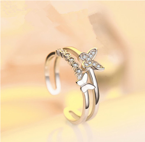 Women Silver Simple Opening Butterfly Ring