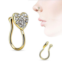 Diamond Love Heart Shaped Nose Nails Ring