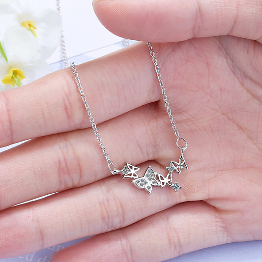 Schmetterlings-Blumen Halskette mit Zirkonia – Platin-Look Damenstil