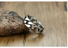 Biker Chain-Ring Herren – Titanstahl in Schwarz, Gold & Stahl