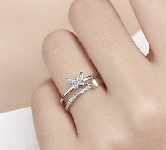 Women Silver Simple Opening Butterfly Ring