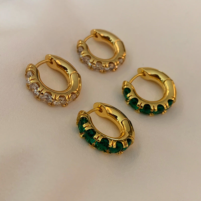 Emerald Creolen Damen – Dicke Form mit grünen & weißen Steinen