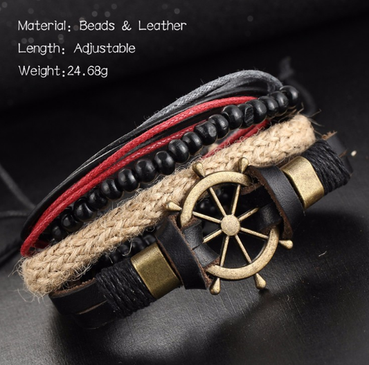 Vintage Ship Rudder Leather Bracelet