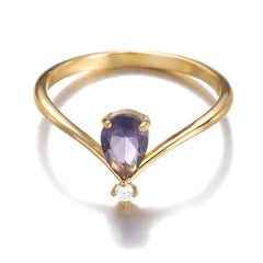 V-förmiger Geburtsstein-Ring Dezember – Krönchen-Design in Goldoptik