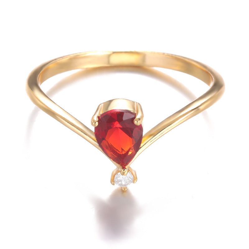 V-förmiger Geburtsstein-Ring Dezember – Krönchen-Design in Goldoptik