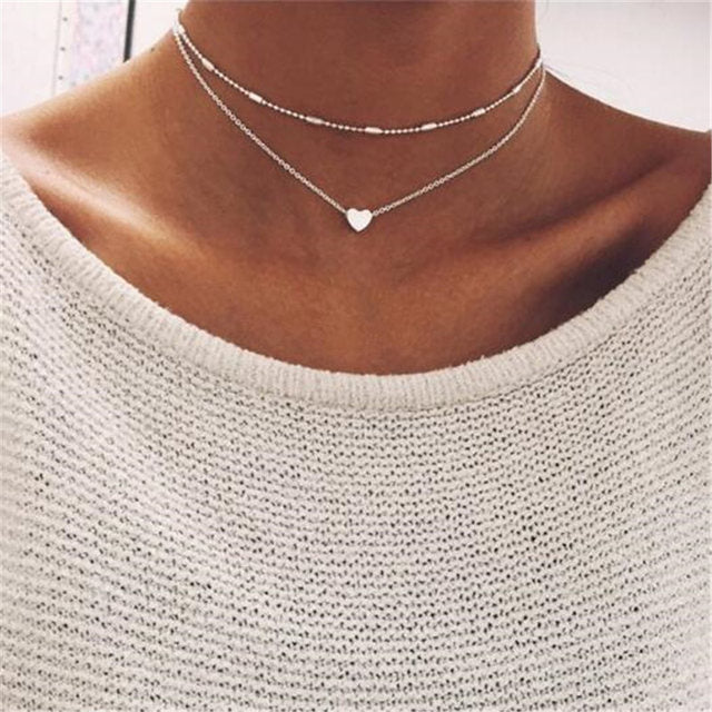 Halskette Dita Doppelkette mit Tiny Heart in Silber