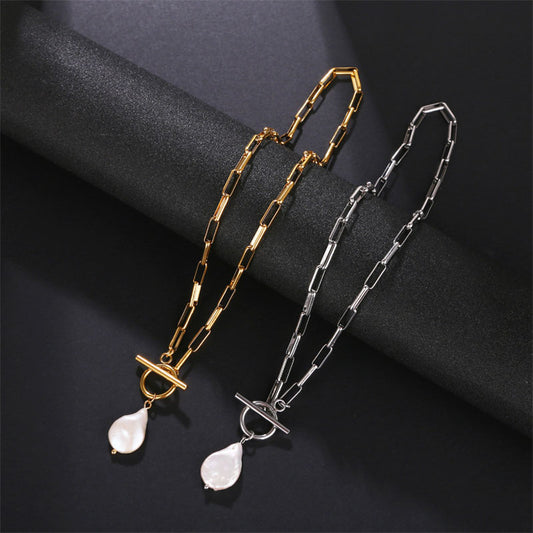 Schöne Edelstahl Kette mit Süßwasserperle